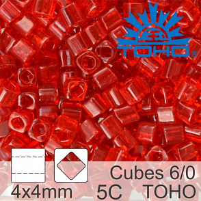 Korálky TOHO Cubes 6/0. Barva 5C Transparent Ruby . Balení 10g.