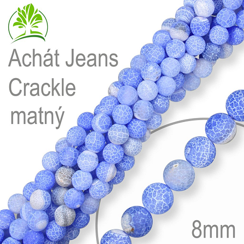 Korálky z minerálů Achát Jeans Crackle matný . Velikost pr.8mm. Balení 10Ks.