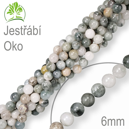 Korálky z minerálů Jestřábí Oko přírodní polodrahokam. Velikost pr.6mm. Balení 12Ks.