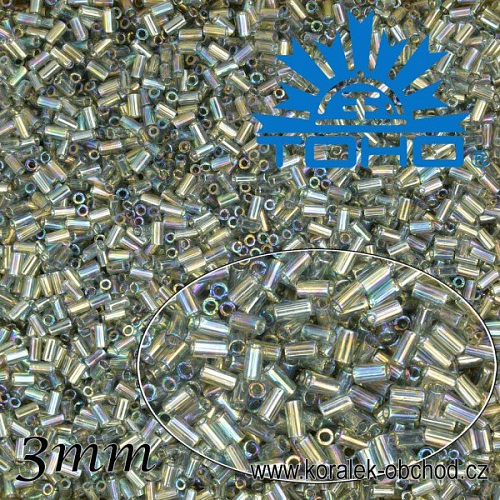Korálky TOHO tvar BUGLES (válcové). Velikost pr.1,6mm x 3mm. Barva č. 176B-Trans-Rainbow Gray . Balení 10g.
