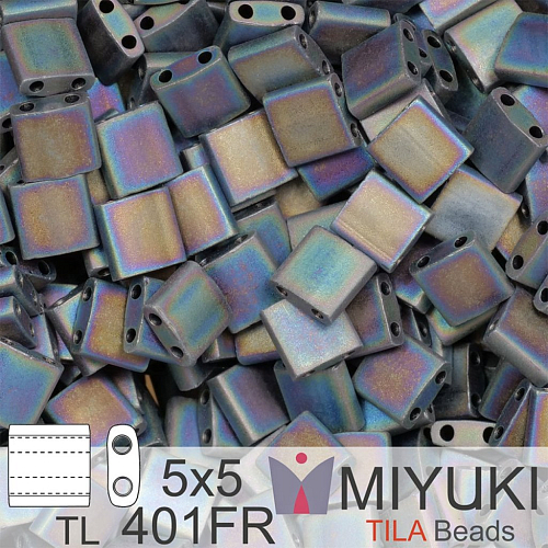 Korálky MIYUKI tvar TILA BEADS velikost 5x5mm. Barva TL-401FR Matte Black AB . Balení 5g.