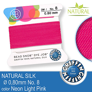 Hedvábná nit s jehlou GRIFFIN síla nitě 0,8mm No.8 délka 2m. Barva Neon Light Pink.