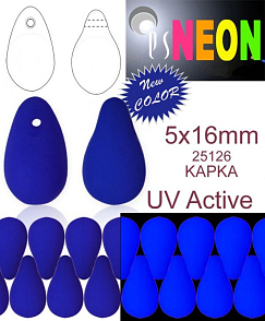 Korálky NEON (UV Active) KAPKA velikost 5x16mm barva 25126 MODRÁ TMAVÁ. Balení 20Ks. 