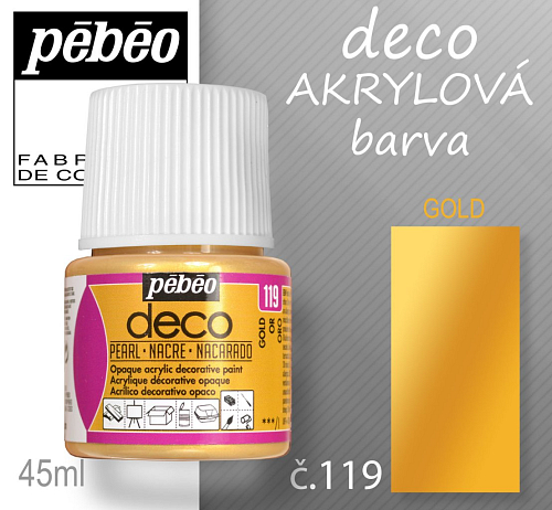 Barva AKRYLOVÁ perleťová Pébeo DECO. Odstín č.119 GOLD. Balení 45 ml.