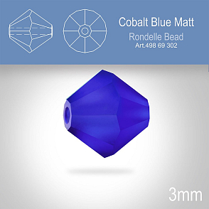 PRECIOSA Bicone (sluníčko) velikost 3mm. Barva COBALT BLUE MATT. Balení 40ks