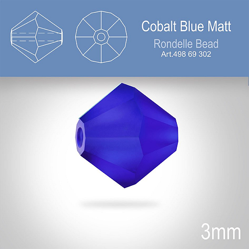 PRECIOSA Bicone (sluníčko) velikost 3mm. Barva COBALT BLUE MATT. Balení 40ks