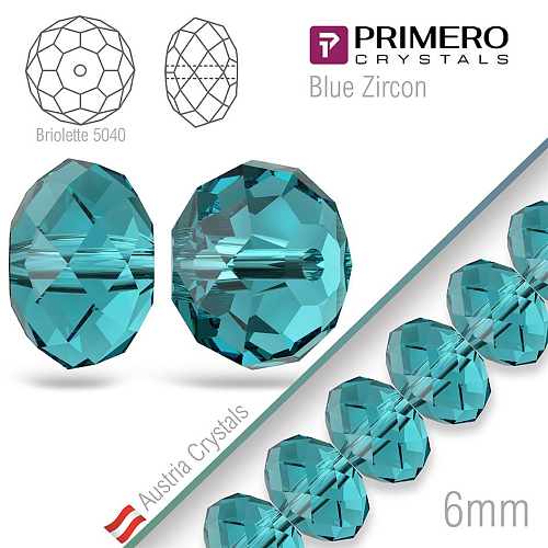 Korálky PRIMERO Crystals . Tvar 5040 Brilotette. Barva Blue Zircon. Velikost 6mm