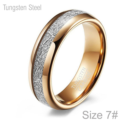 Prsten z wolframové ocele R 045 v barvě ROSE GOLD s proužkem silver 3D efektem o velikosti 7