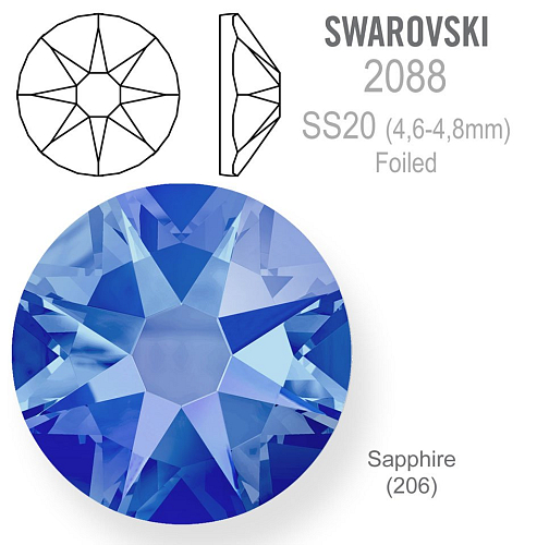 SWAROVSKI XIRIUS FOILED velikost SS20 barva SAPPHIRE 