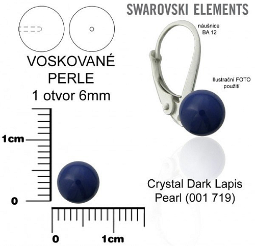 SWAROVSKI 5818 Voskované Perle 1otvor barva 719 CRYSTAL DARK LAPIS PEARL velikost 6mm.