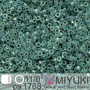 Korálky Miyuki Delica 11/0. Barva Forest Green Lined Opal AB DB1768. Balení 5g.