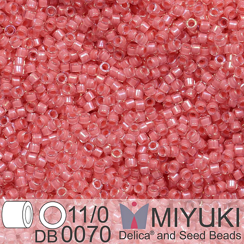 Korálky Miyuki Delica 11/0. Barva Coral Lined Crystal Luster  DB0070. Balení 5g.