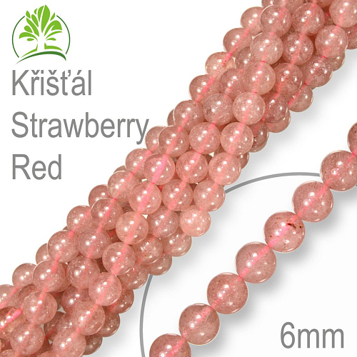 Korálky z minerálů Křišťál Strawberry Red přírodní polodrahokam. Velikost pr.6mm. Balení 12Ks.