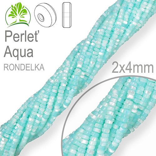 Korálky Heishi RONDELKA  přírodní Perleť Aqua. Velikost pr.2x4mm. Balení 180Ks.
