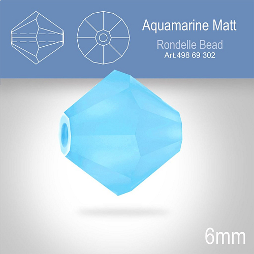 PRECIOSA Bicone MC BEAD (sluníčko) velikost 6mm. Barva AQUAMARINE Matt. Balení 18ks .