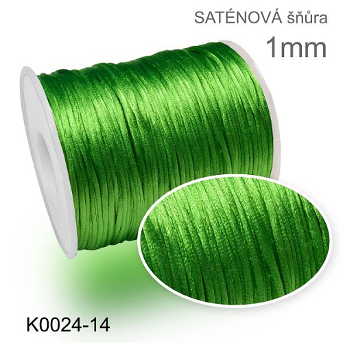 SATÉNOVÁ (polyesterová) šňůra velikost průměr 1mm. Barva K0024-14 Zelená
