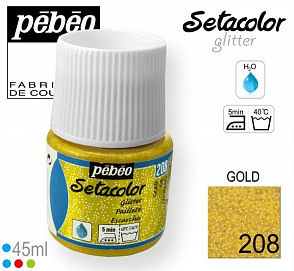 Barva na Textil SETACOLOR Glitter Pebeo. barva č. 208 GOLD. Balení 45ml.