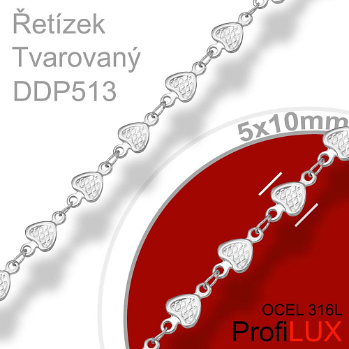 Řetízek TVAROVANÝ DDP 513. Materiál CHIRURGICKA Ocel 316L..Velikost  5x10mm. CENA je uvedena za 0,5m.