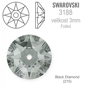 Swarovski 3188 XIRIUS Lochrose našívací kameny velikost pr.3mm barva Black Diamond