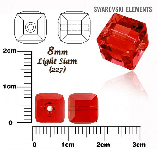 SWAROVSKI CUBE Beads 5601 barva LIGHT SIAM velikost 8mm.