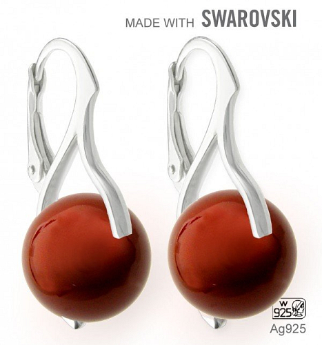 Náušnice sada Made with Swarovski 5810 Crystal Bordeaux Pearl (001 538) 10mm+náušnice Ag925