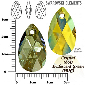 SWAROVSKI Pear-Shaped 6106 barva Crystal Iridescent Green velikost 28mm.