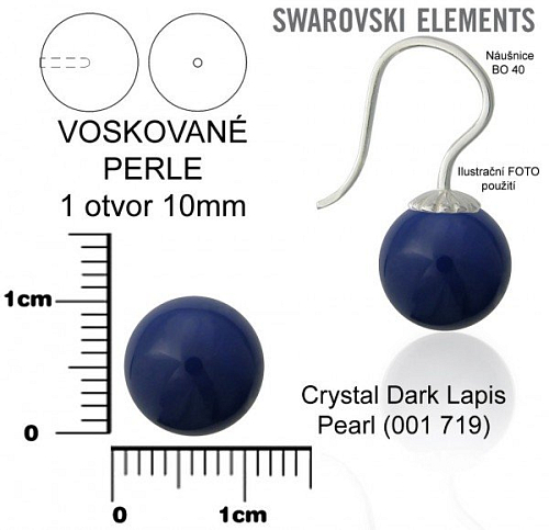 SWAROVSKI 5818 Voskované Perle 1otvor barva 719 CRYSTAL DARK LAPIS PEARL velikost 10mm.
