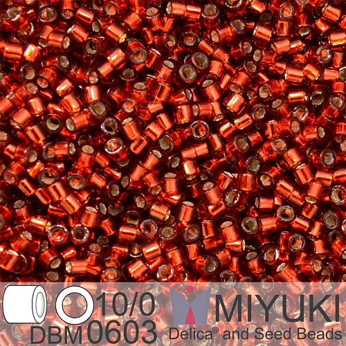 Korálky Miyuki Delica 10/0. Barva Dyed Silverlined Red DBM0603. Balení 5g