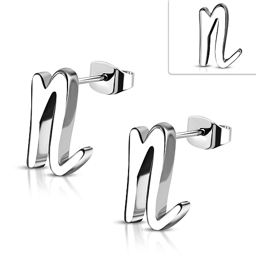 Náušnice JES 377 z ocel ve tvaru písmene N na puzetkách