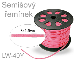 SEMIŠOVÁ šňůra plochá. Ozn.- LW-40Y. Barva DARK PINK (Tmavá RŮŽOVÁ). Velikost šířka 3mm tl.1,5mm. 