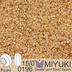 Korálky Miyuki Round 15/0. Barva 0196 24kt Yellow Gold Lined Opal. Balení 3g.