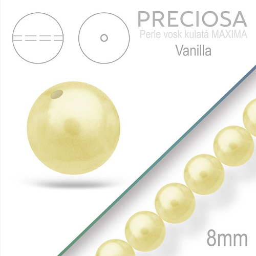 PRECIOSA Voskované Perle barva VANILLA velikost 8mm. Balení návlek 15Ks. 