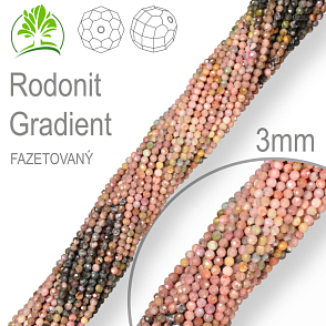 Korálky z minerálů Rodonit Gradient Fazetovaný polodrahokam. Velikost pr.3mm. Balení 110Ks. 