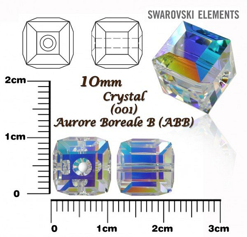 SWAROVSKI CUBE Beads 5601 barva CRYSTAL AURORE BOREALE B velikost 10mm.