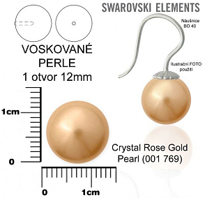 SWAROVSKI 5818 Voskované Perle 1otvor barva CRYSTAL ROSE GOLD PEARL velikost 12mm.