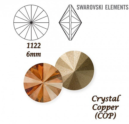 SWAROVSKI ELEMENTS RIVOLI 1122 SS29 barva CRYSTAL (001) COPPER (COP) velikost 6mm.