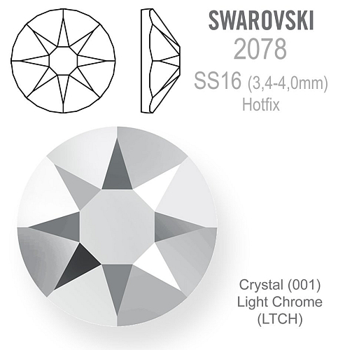 SWAROVSKI xirius rose HOTFIX 2078 velikost SS16 barva Crystal Light Chrome