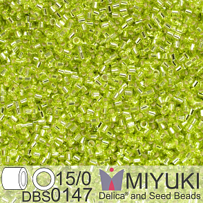 Korálky Miyuki Delica 15/0. Barva DBS 0147 Silverlined Chartreuse. Balení 2g.