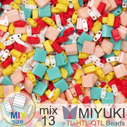 Korálky MIYUKI směs tvar TL-HTL-QTL BEADS . Barva MIX 13 Spring time . Balení 5g.