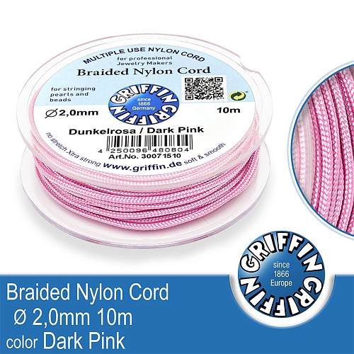 Braided NYLON (splétaná nit na náramky) GRIFFIN síla nitě 2mm cívka 10m. Barva Dark Pink