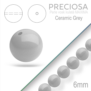 Preciosa Perle voskovaná kulatá MAXIMA barva Ceramic Grey velikost 6mm. Balení návlek 21Ks.