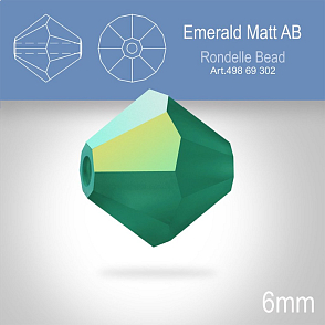 PRECIOSA Bicone MC BEAD (sluníčko) velikost 6mm. Barva EMERALD Aurore Boreale MATT. Balení 18ks .