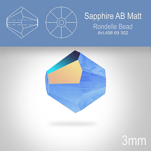 PRECIOSA Bicone (sluníčko) velikost 3mm. Barva SAPPHIRE AB MATT. Balení 40ks