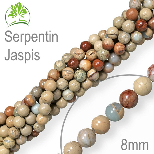 Korálky z minerálů  Serpentin. Jaspis Velikost pr.8mm. Balení 10Ks.