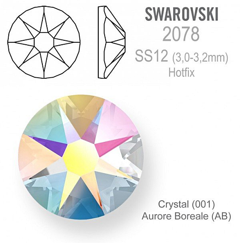 SWAROVSKI xirius rose HOTFIX 2078 velikost SS12 barva Crystal Aurore Boreale