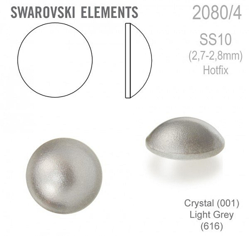 Swarovski 2080/4 Cabochon Round velikost SS10 barva Crystal Light Grey Hotfix