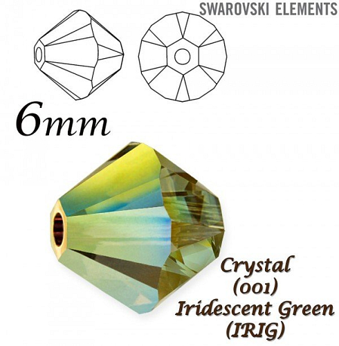 SWAROVSKI XILION BEAD 5328 barva Crystal Iridescent Green velikost 6mm. Balení 10Ks. 