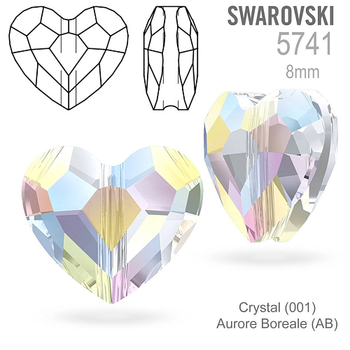 Swarovski  5741 Love Bead barva Crystal (001) Aurore Boreale (AB) velikost 8mm.