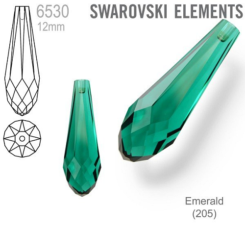 SWAROVSKI 6530 Pure Drop Pendant velikost 12mm. Barva Emerald 