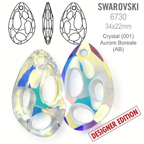 Swarovski 6730 Radiolarian Pendant PF velikost 34x22mm. Barva Crystal Aurore Boreale 